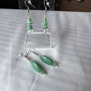 Aventurine Dangle Hook Earrings Natural Stones Boho